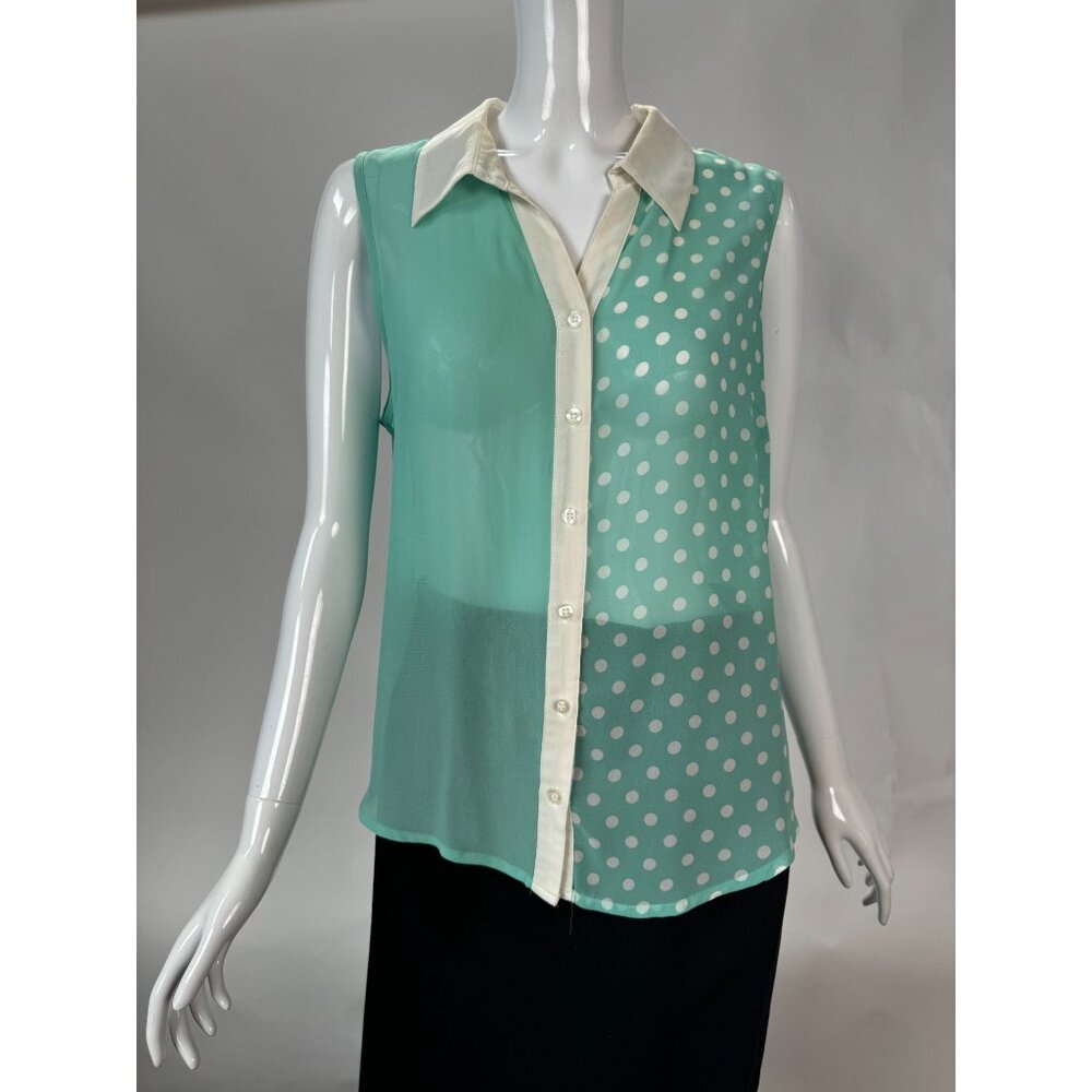 Mint Green  Sleeveless Polka Dot Blouse By Mine Size Large Polyester